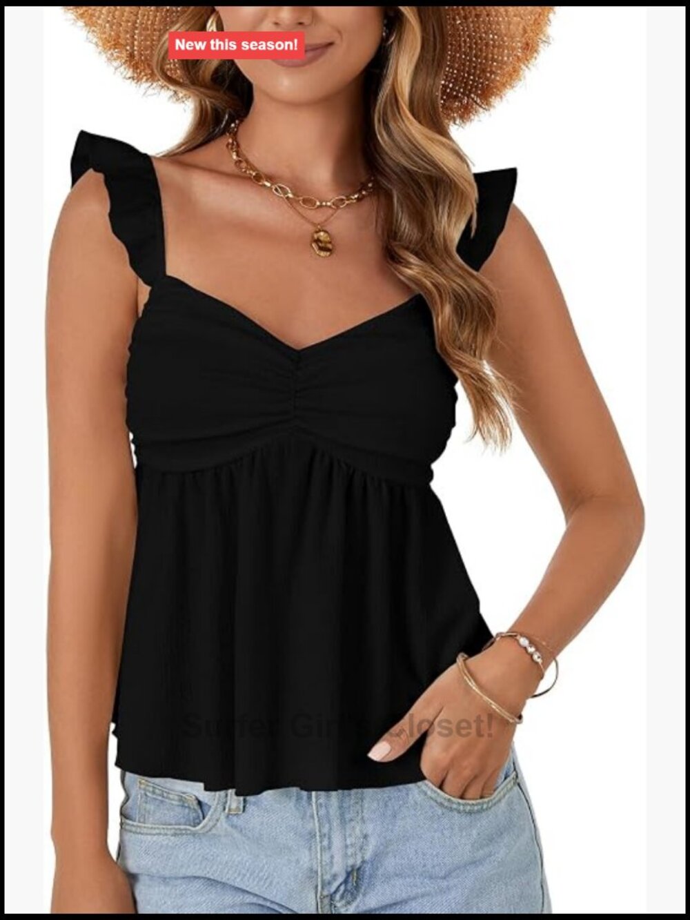 Sleeveless Ruffle Strap Peplum Tank Top Sweetheart Neck Ruched Bust Summer Cami